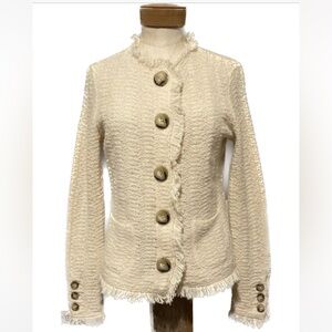 Talbots Tweed Fringe Sweater Blazer in Cream